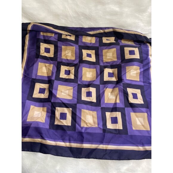 Geometric Pattern Purple & Beige Silk Scarf 20x20 Inches Square - Picture 2 of 5